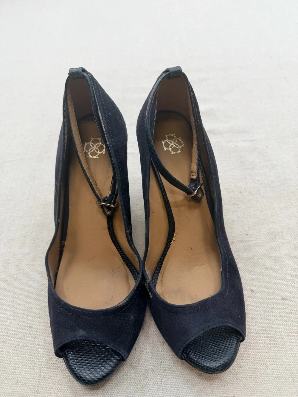 Blue Peep-Toe Wedge Heels with Ankle Strap